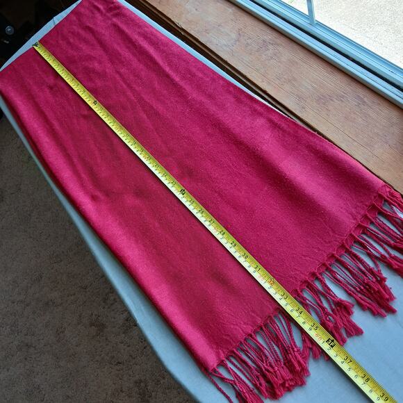 Red Floral Jacquard Fringe Scarf woven 66"L +3" fringe 27"W - Picture 6 of 8